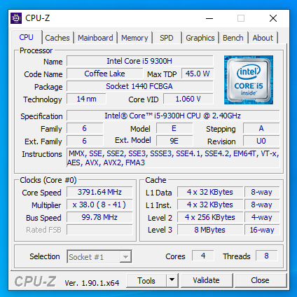 Lenovo Legion Y540 CPU-Z CPU